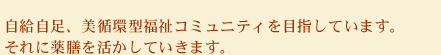 自給自足、美循環型福祉コミュニティを目指しています。それに薬膳を活かしていきます。